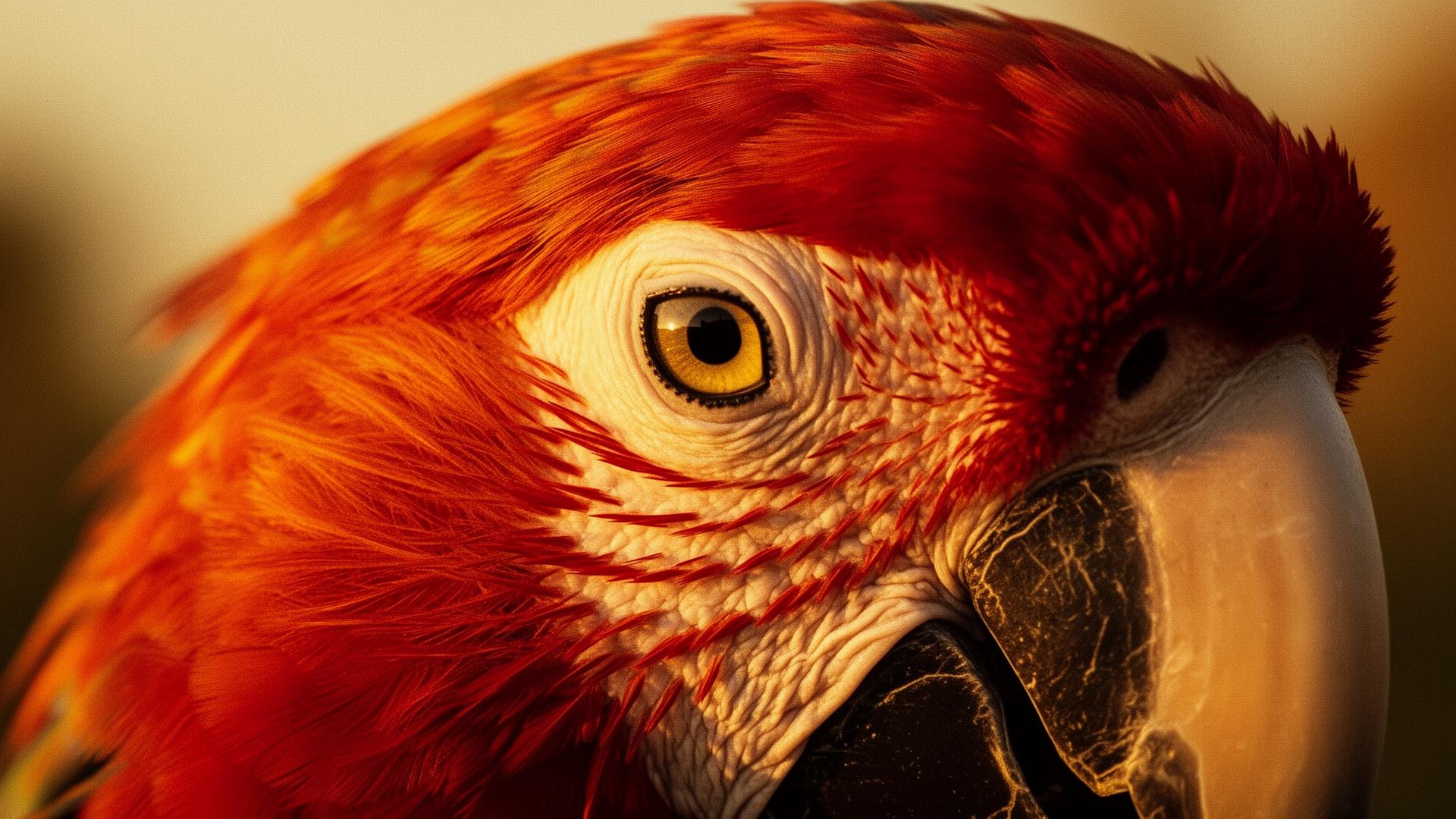 Macro close-up of a scarlet macaw's eye